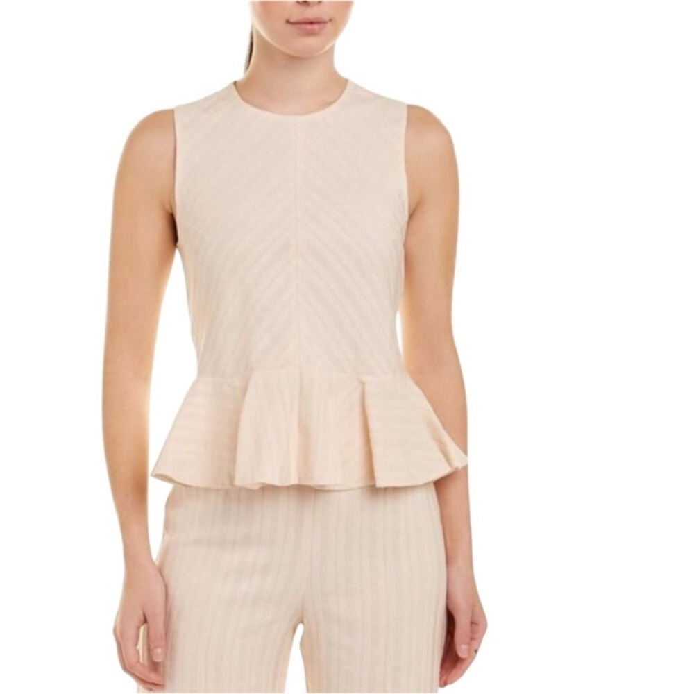 Rebecca Taylor Light Cream Textured Peplum Sleeveless Top